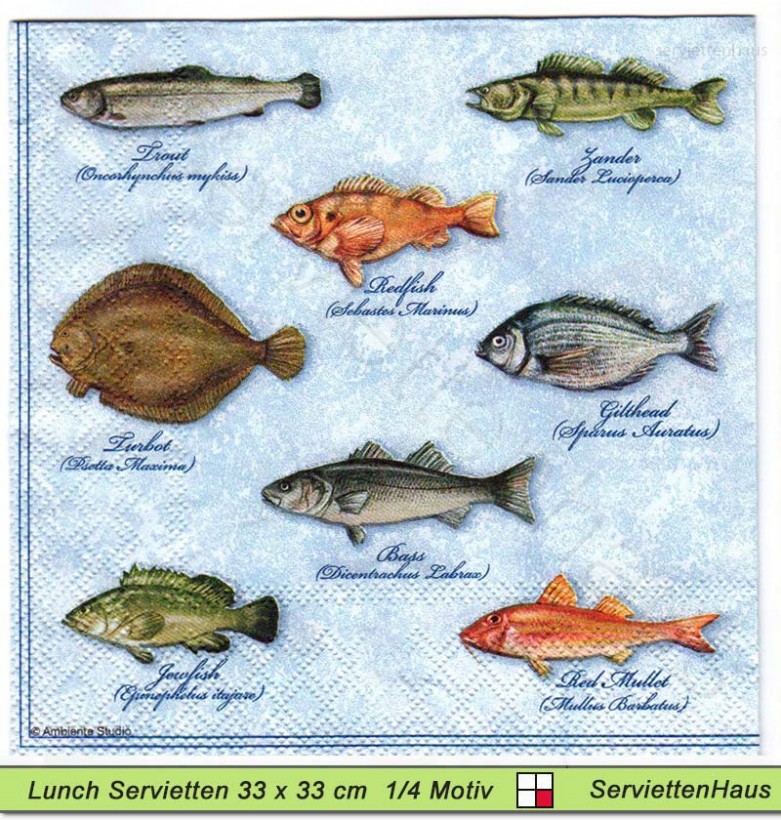 Verschiedene Meeresfische auf blau - 1 Lunch Serviette